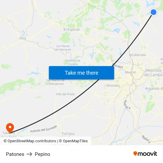 Patones to Pepino map