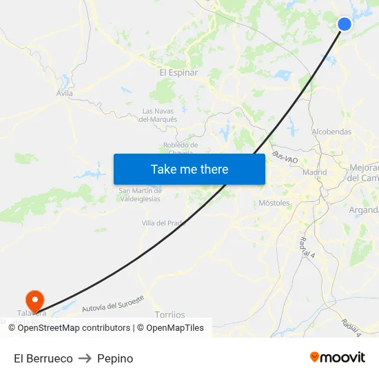 El Berrueco to Pepino map