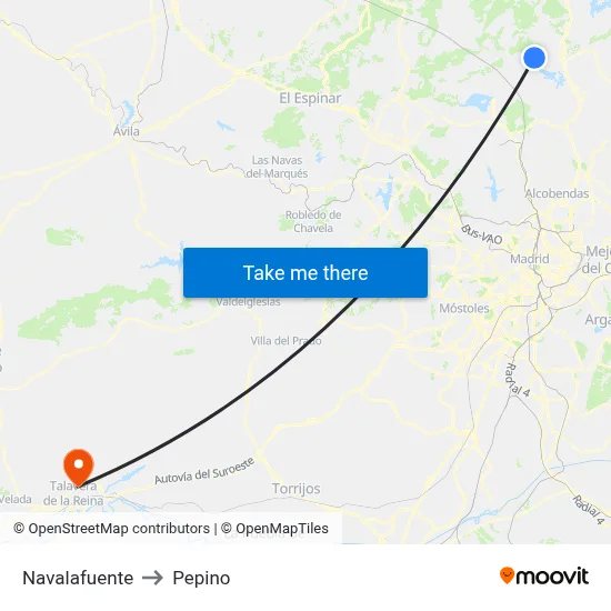 Navalafuente to Pepino map