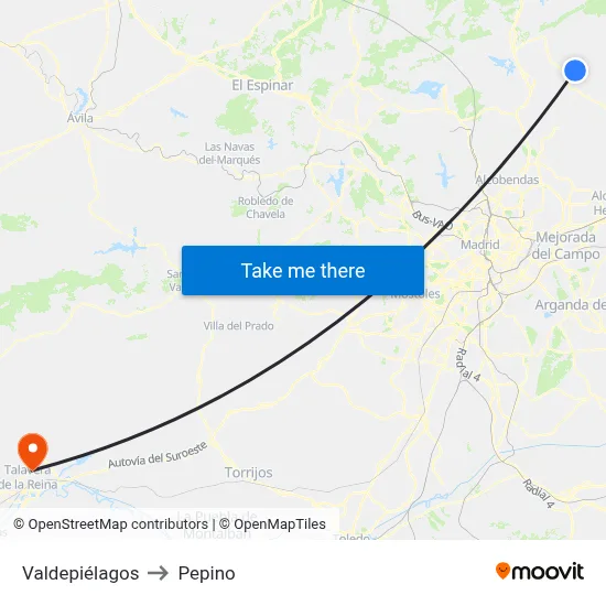 Valdepiélagos to Pepino map