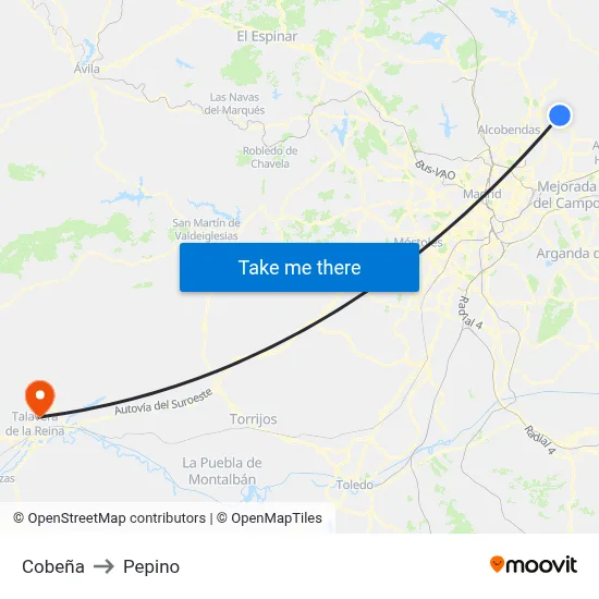 Cobeña to Pepino map