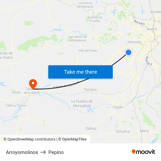 Arroyomolinos to Pepino map