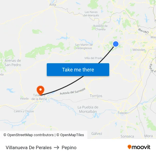 Villanueva De Perales to Pepino map