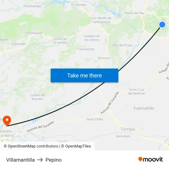 Villamantilla to Pepino map