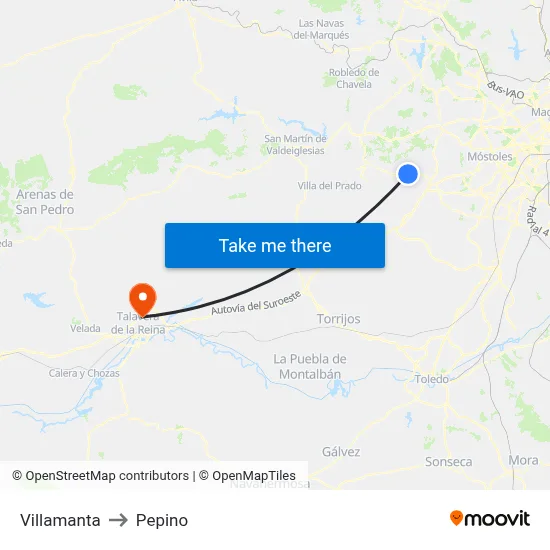 Villamanta to Pepino map