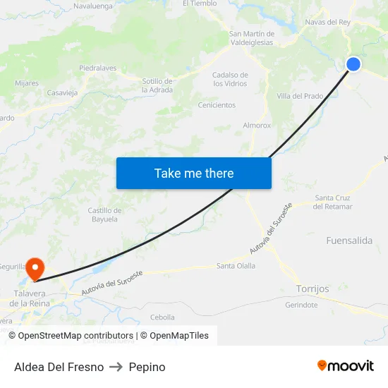 Aldea Del Fresno to Pepino map