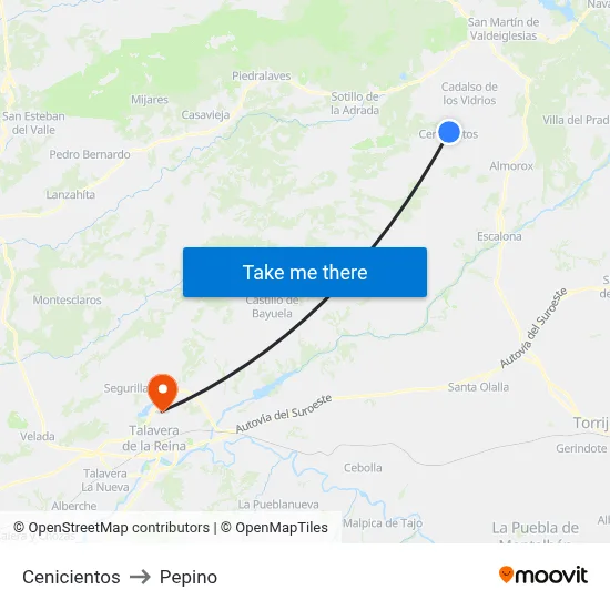 Cenicientos to Pepino map