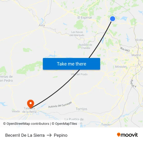 Becerril De La Sierra to Pepino map