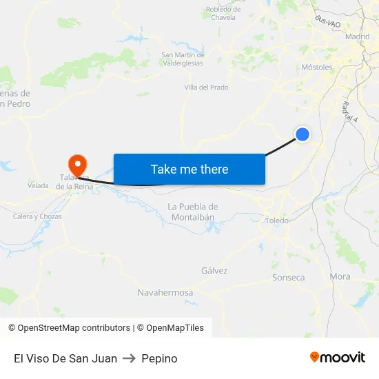 El Viso De San Juan to Pepino map