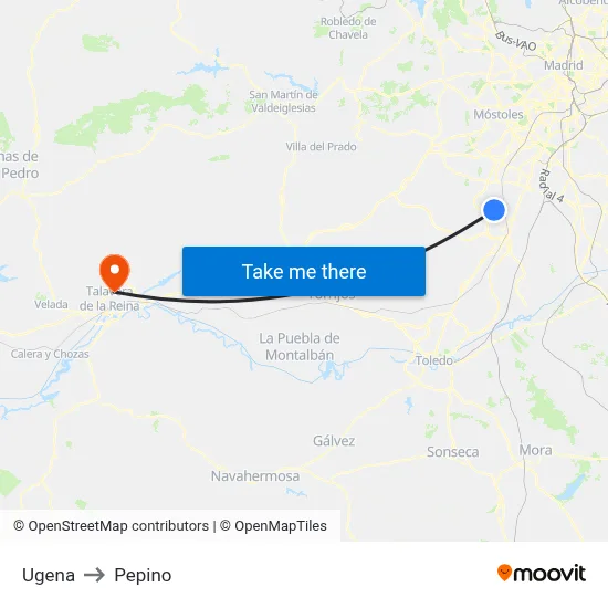 Ugena to Pepino map