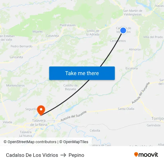 Cadalso De Los Vidrios to Pepino map