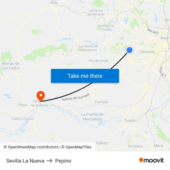 Sevilla La Nueva to Pepino map