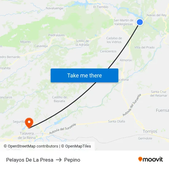 Pelayos De La Presa to Pepino map