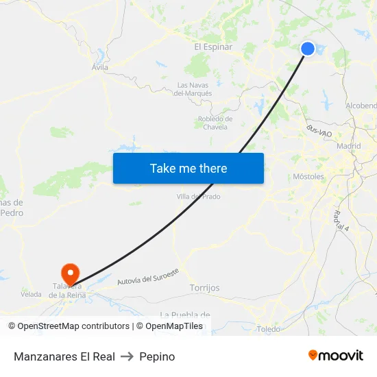 Manzanares El Real to Pepino map