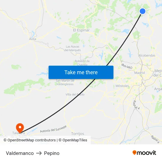 Valdemanco to Pepino map