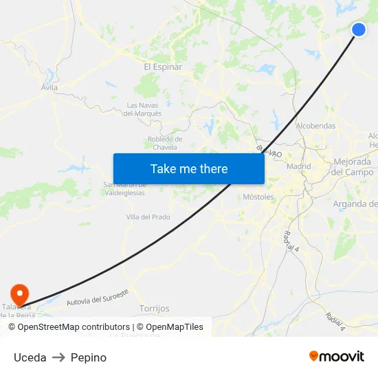 Uceda to Pepino map