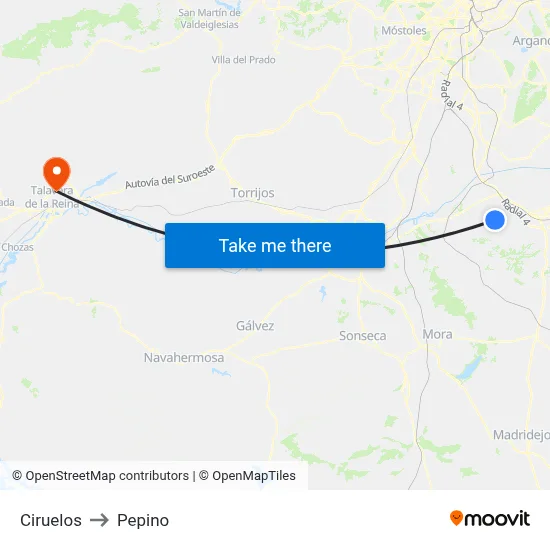Ciruelos to Pepino map