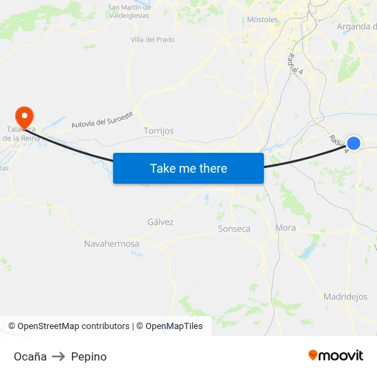 Ocaña to Pepino map