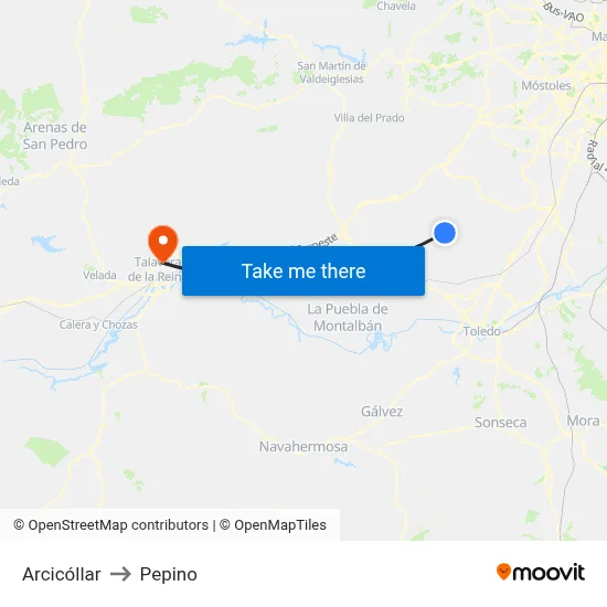 Arcicóllar to Pepino map
