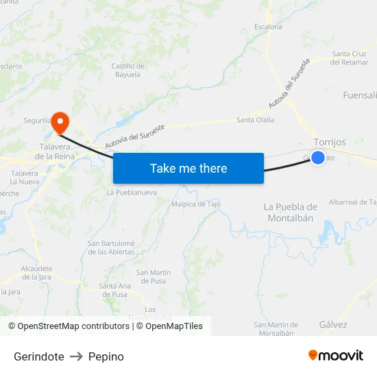 Gerindote to Pepino map