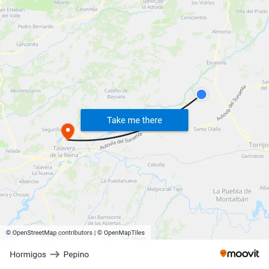 Hormigos to Pepino map