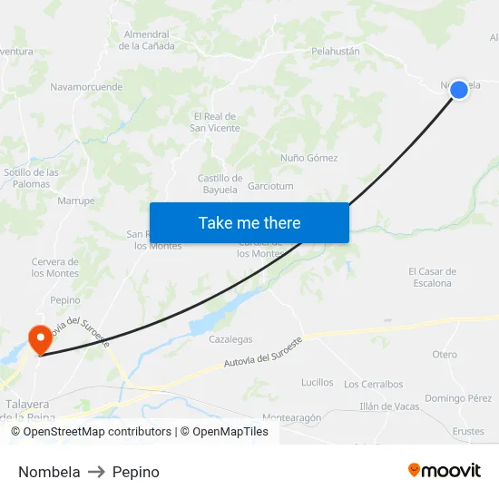 Nombela to Pepino map