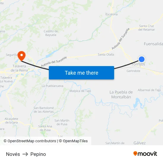 Novés to Pepino map