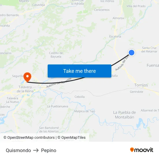 Quismondo to Pepino map