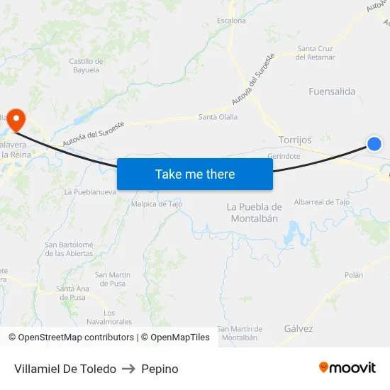 Villamiel De Toledo to Pepino map