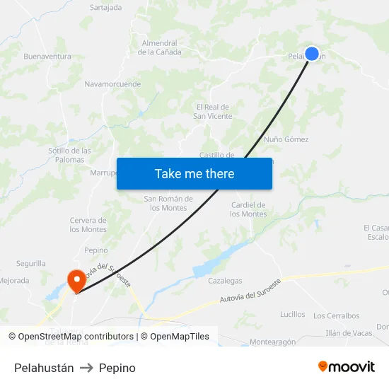 Pelahustán to Pepino map