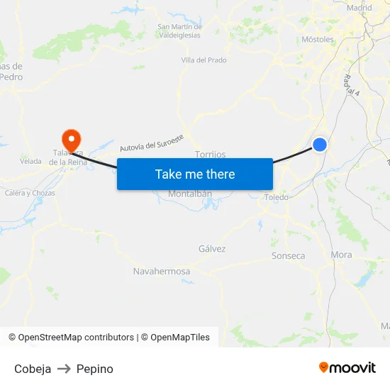 Cobeja to Pepino map