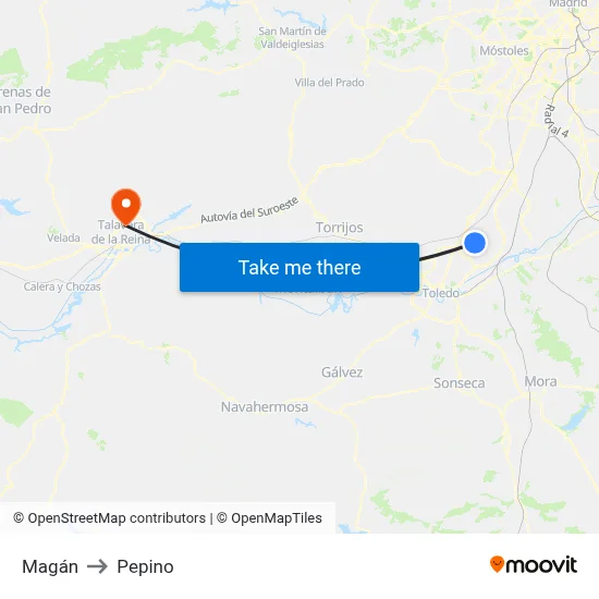 Magán to Pepino map