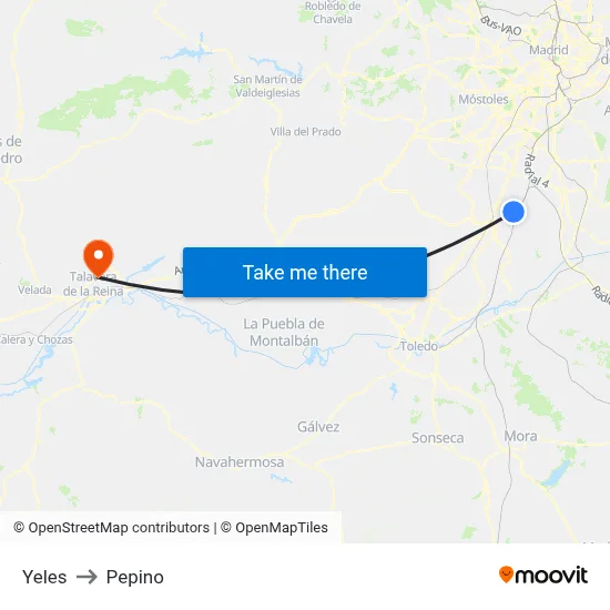 Yeles to Pepino map
