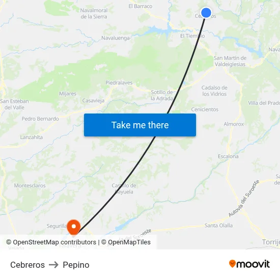 Cebreros to Pepino map