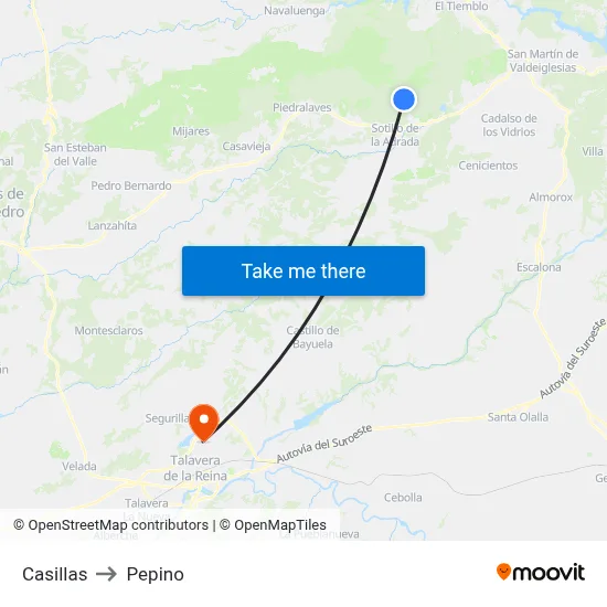 Casillas to Pepino map