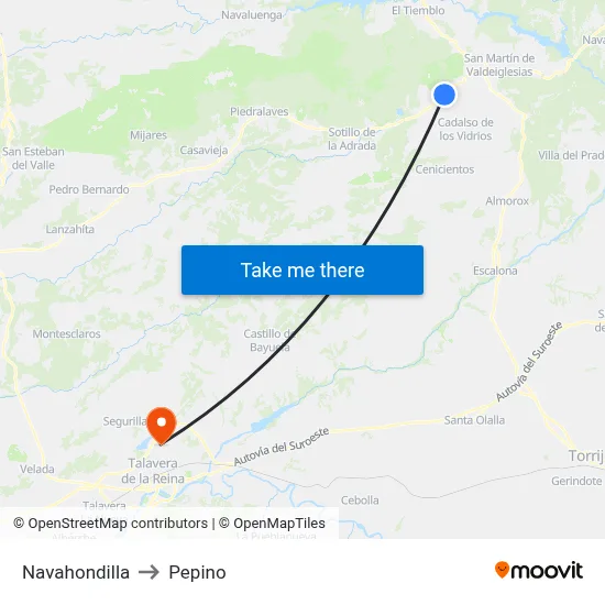Navahondilla to Pepino map