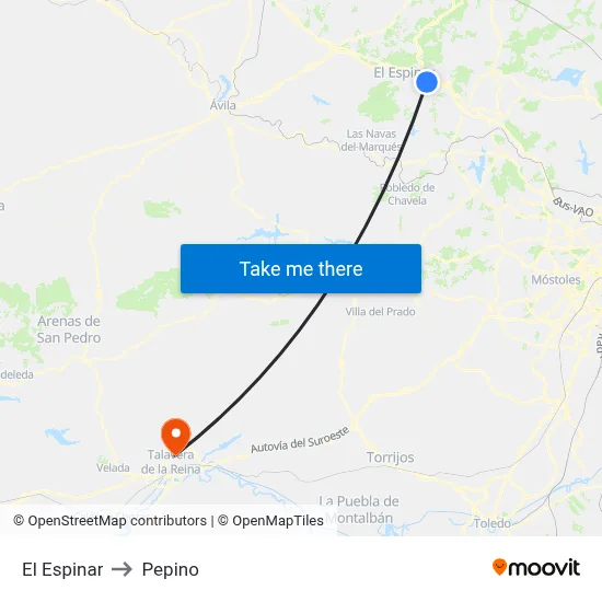 El Espinar to Pepino map