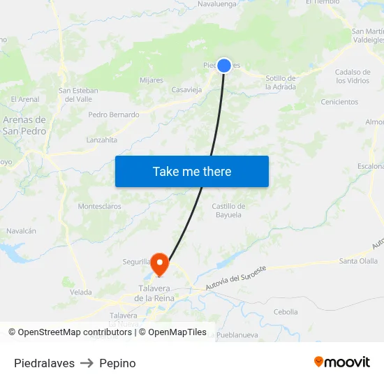 Piedralaves to Pepino map