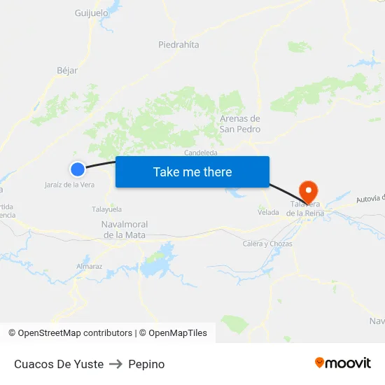 Cuacos De Yuste to Pepino map