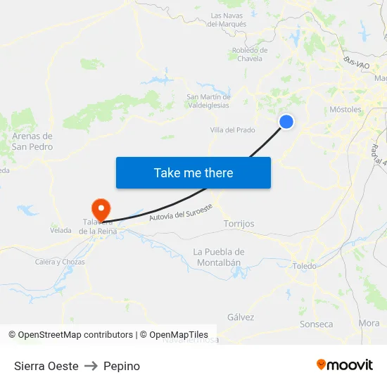 Sierra Oeste to Pepino map