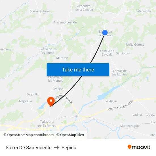 Sierra De San Vicente to Pepino map