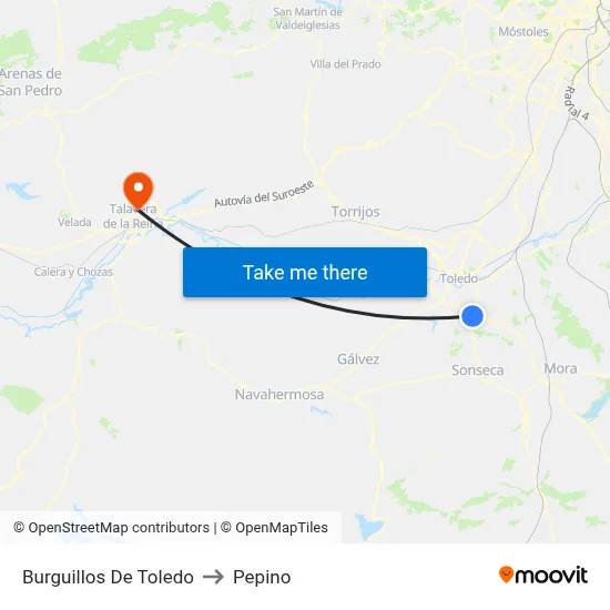 Burguillos De Toledo to Pepino map