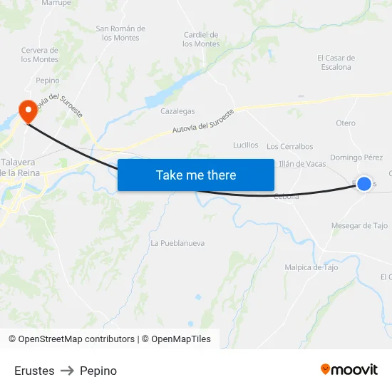 Erustes to Pepino map