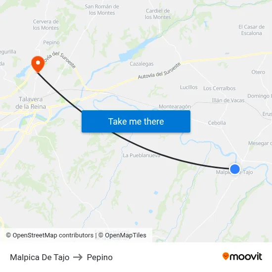 Malpica De Tajo to Pepino map