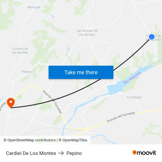 Cardiel De Los Montes to Pepino map