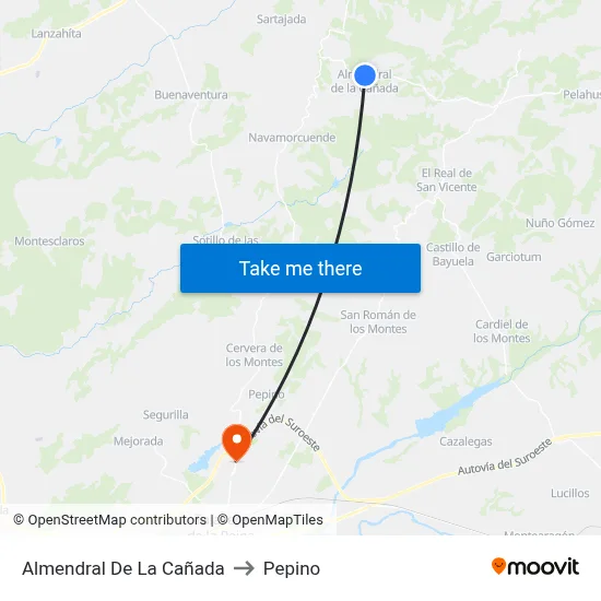 Almendral De La Cañada to Pepino map
