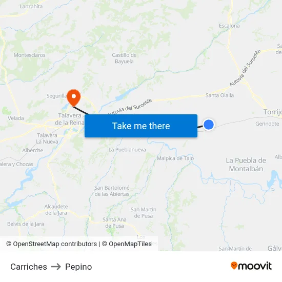 Carriches to Pepino map