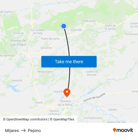 Mijares to Pepino map