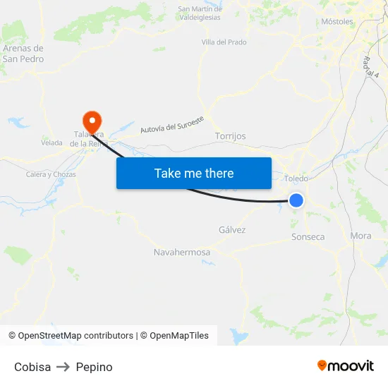 Cobisa to Pepino map