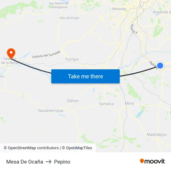 Mesa De Ocaña to Pepino map